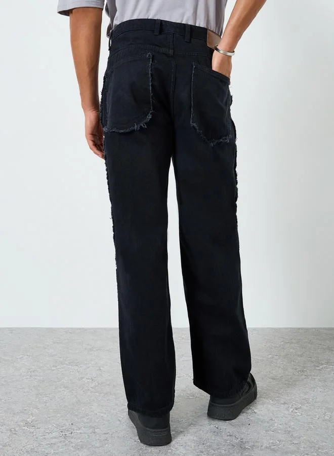 Styli  Men Black Solid Loose Fit Jeans for Men | Best Price UAE